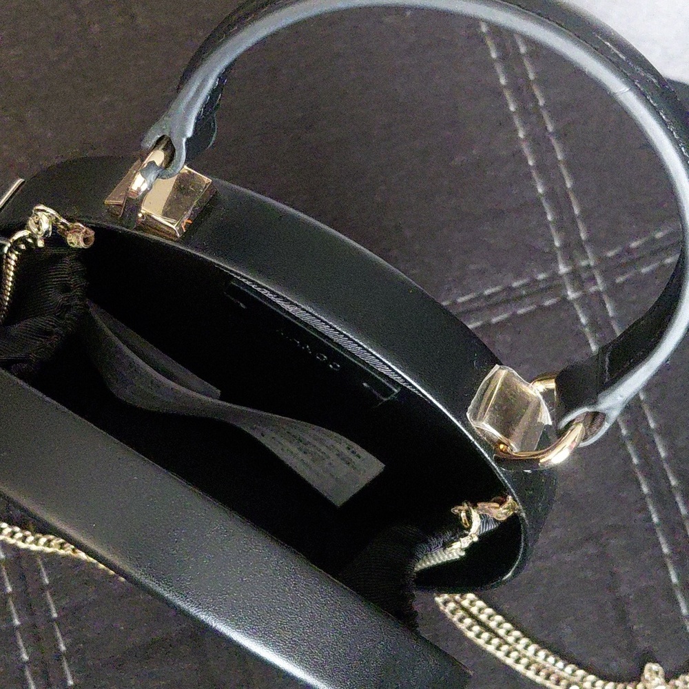Black Round Crossbody Bag with Gold Chain - Picture 2 of 2